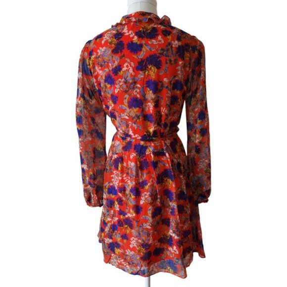 Saloni Tilly Silk Ruffle dress In Flame Azale - Picture 4 of 12